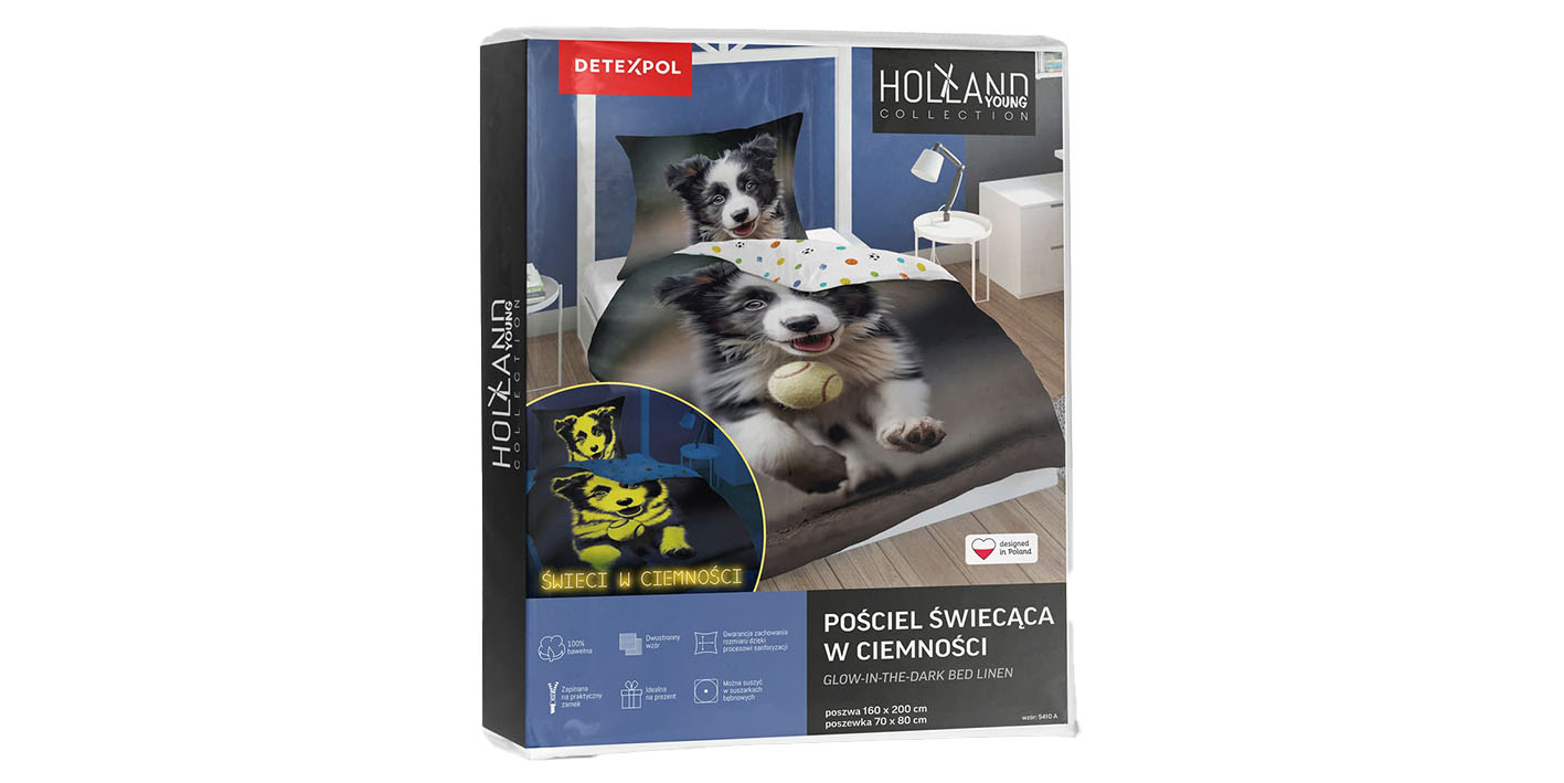 pościel 160x200 świecąca piesek tenis